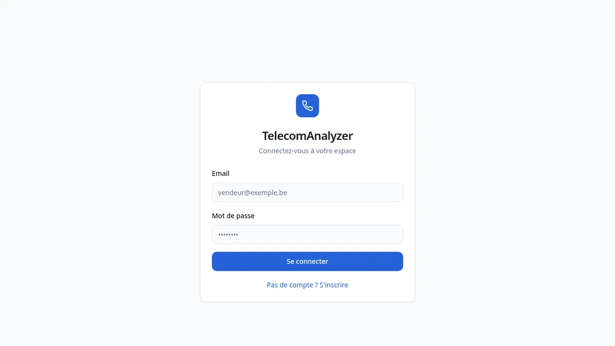 Écran de connexion de Telecom Analyzer