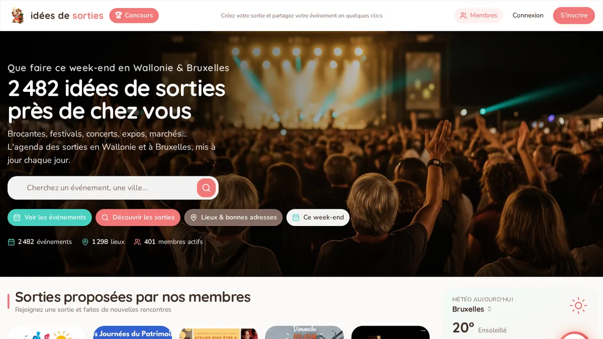 Page d'accueil de la plateforme Idées de sorties