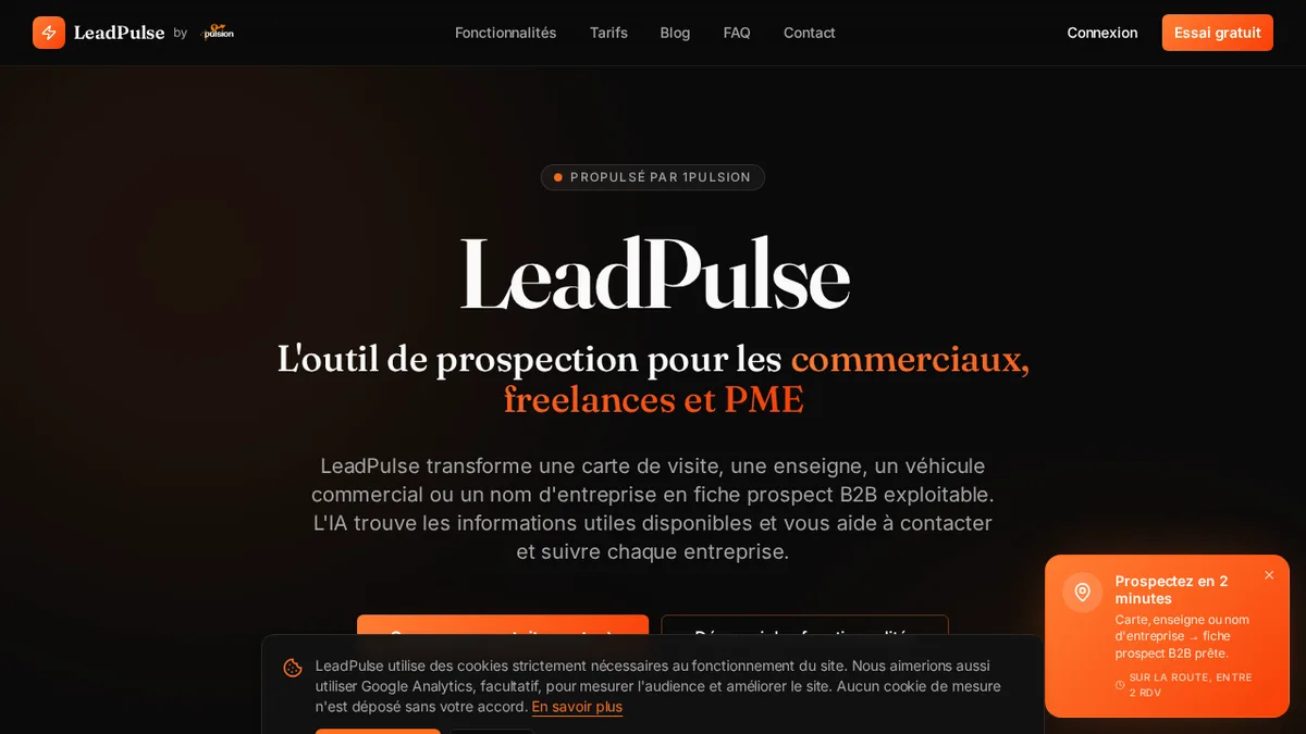 Page d'accueil du site LeadPulse